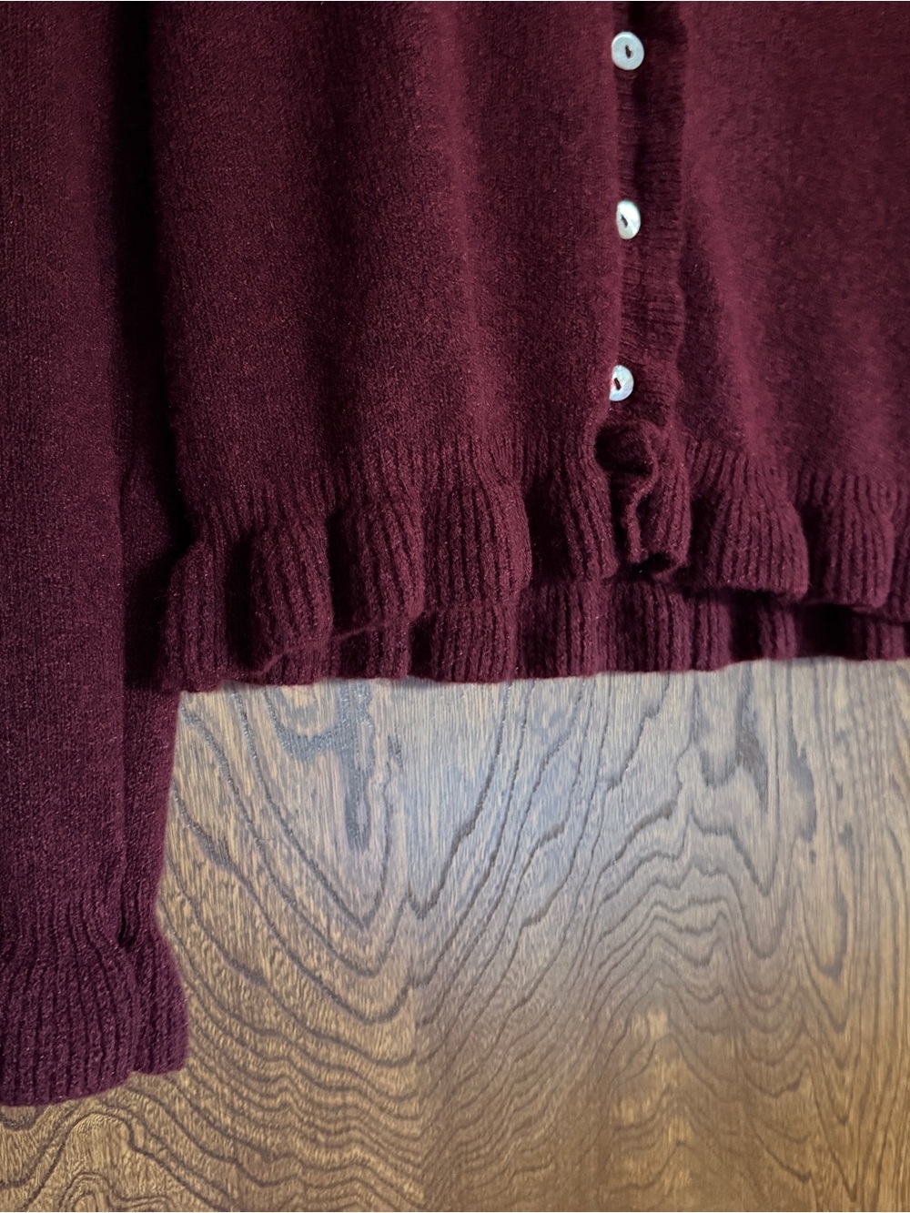 Cynthia Rowley Ruffle-Hem Button Cardigan in Burgundy - Picture 2 of 4